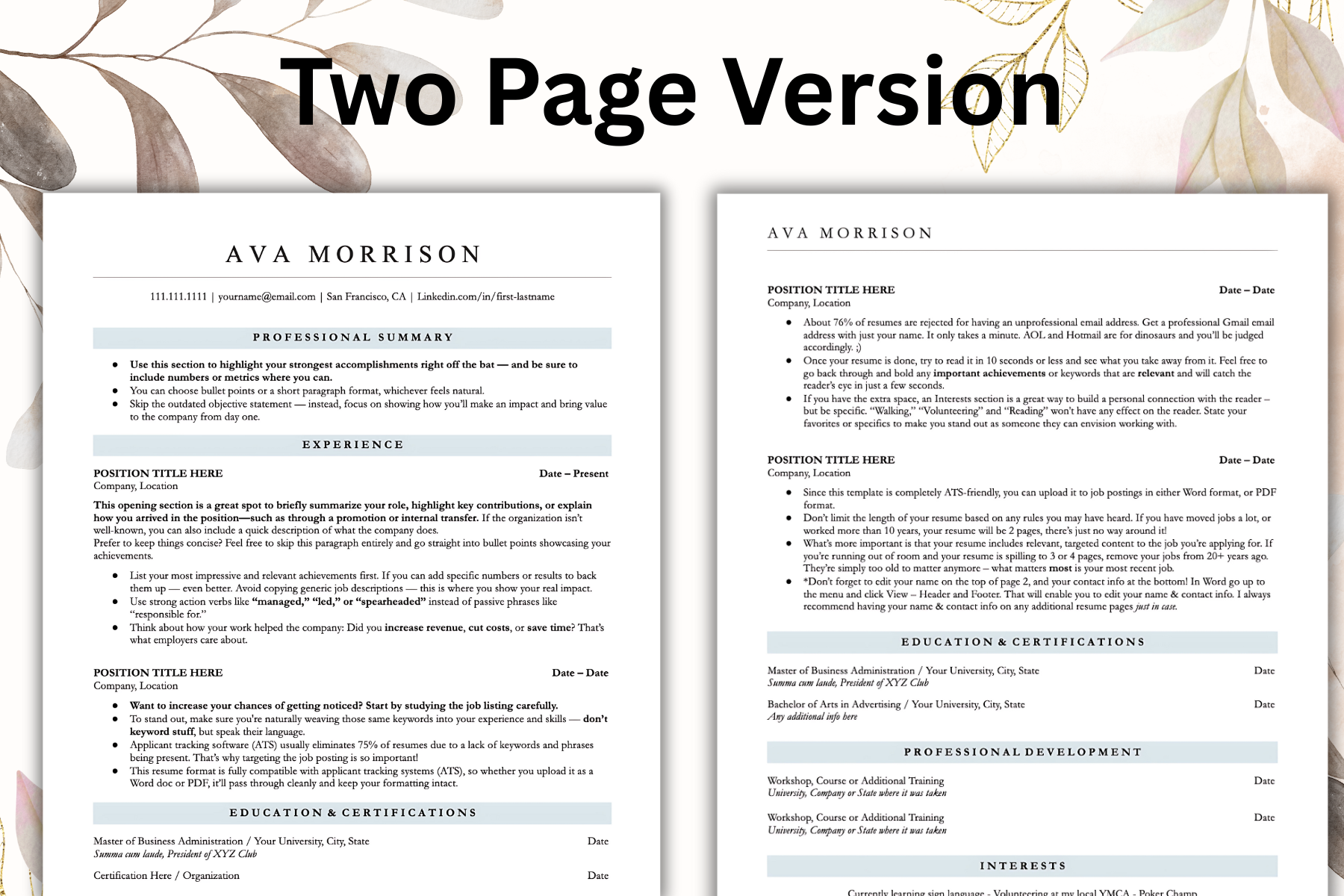 Business Resume 98%+ ATS Score - View 2